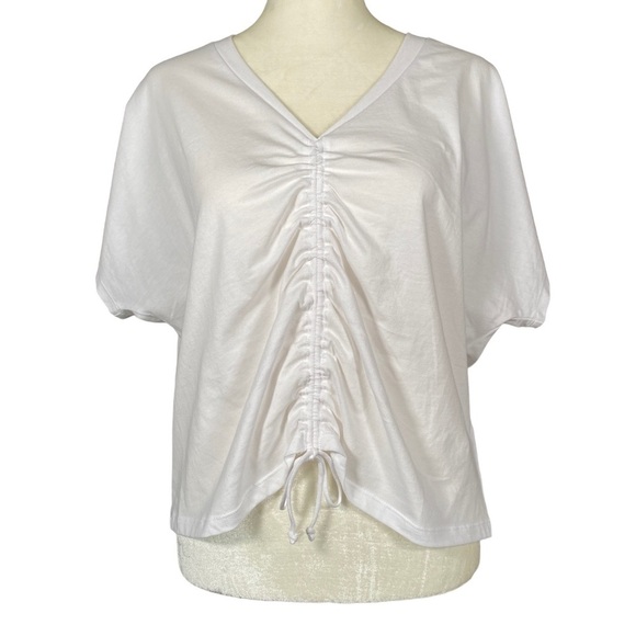 DSG center front cinched v-neck tank top women's XL pure white dolman sleeves - Picture 1 of 10